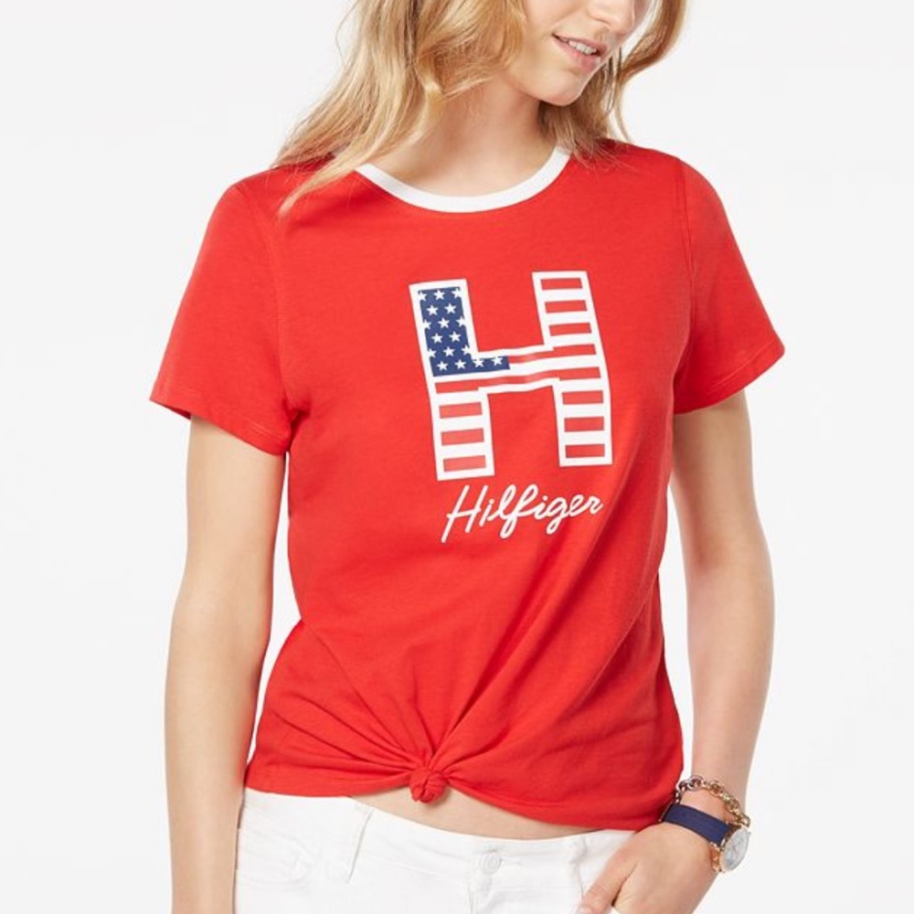 Tommy Hilfiger Sport Red Front Knot Logo Top Size XL